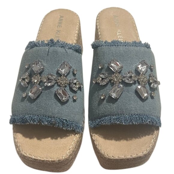 Anne Klein Crystal Denim Embellished Platform Espadrille Sandals Size 9.5 NIB - Picture 2 of 11
